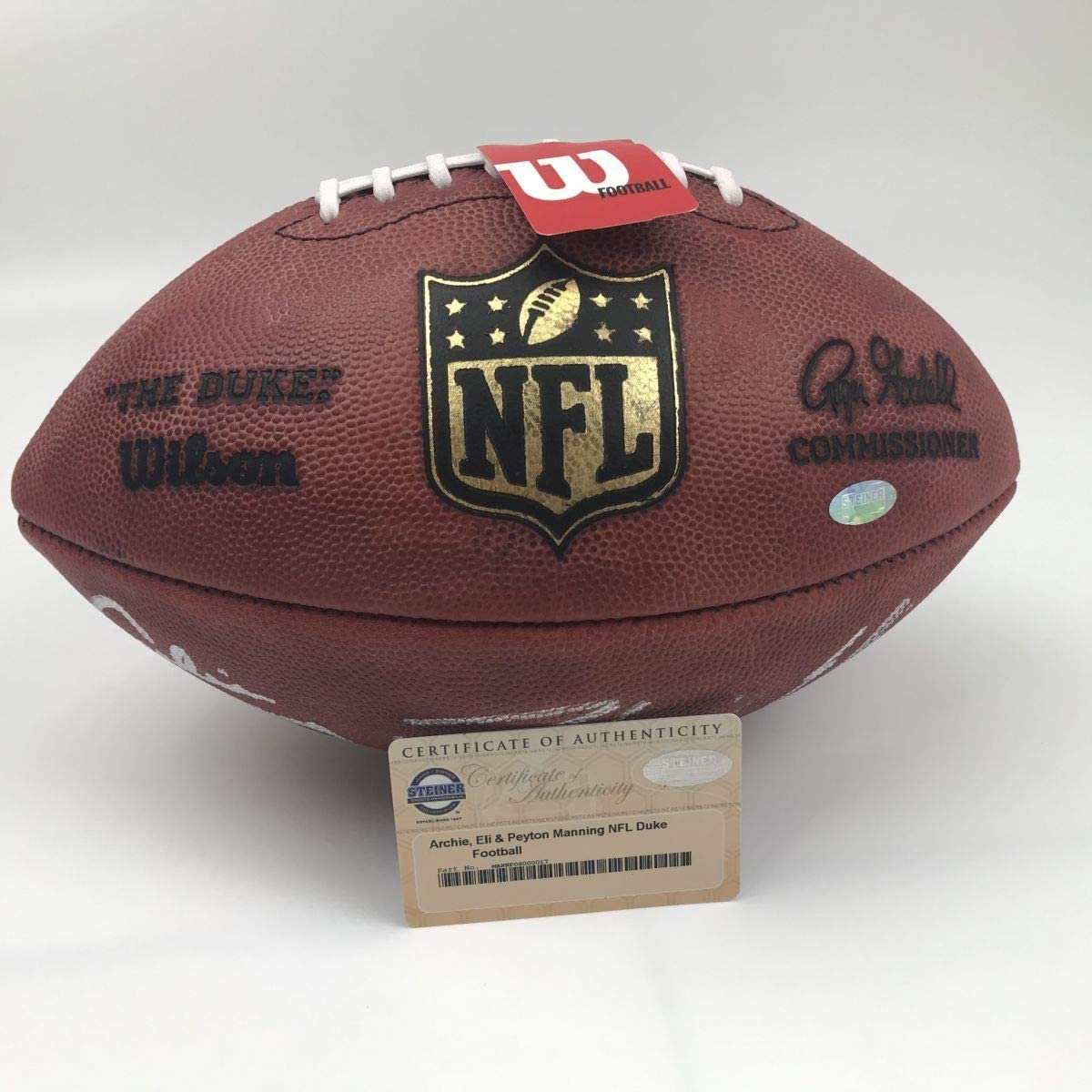 Autographed/Signed Peyton Eli & Archie Manning Authentic The Duke Full Size Football Steiner Sports COA