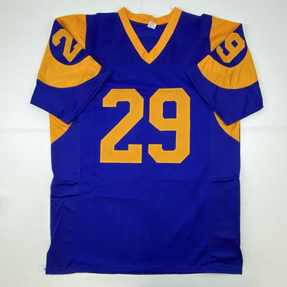 Autographed/Signed Eric Dickerson HOF 99 Los Angeles LA Blue Football Jersey Beckett BAS COA