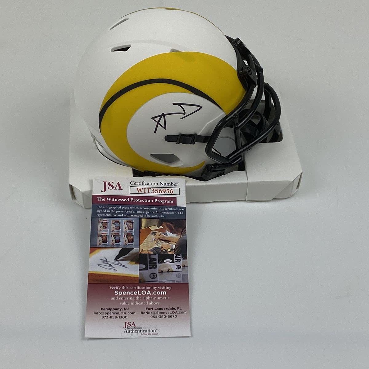 Autographed/Signed Aaron Donald Los Angeles Rams Lunar Eclipse Mini Football Helmet JSA COA