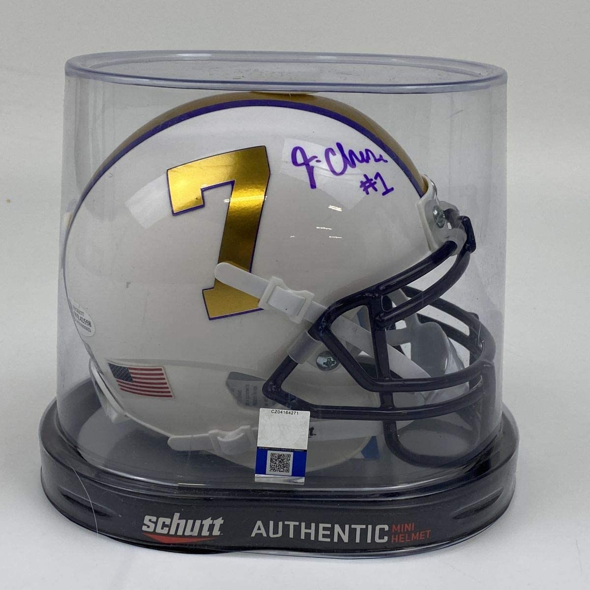 Autographed/Signed Ja'Marr Chase LSU Tigers White College Football Mini Helmet Beckett BAS COA