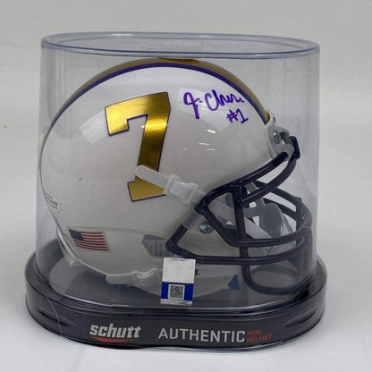 Autographed/Signed Ja'Marr Chase LSU Tigers White College Football Mini Helmet Beckett BAS COA