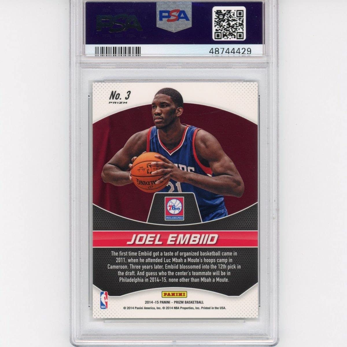Graded 2014-15 Panini Prizm Joel Embiid #3 Freshman Phenoms Prizm Rookie RC Basketball Card PSA 10 Gem Mint
