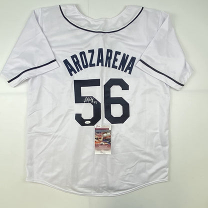 Autographed/Signed Randy Arozarena Tampa Bay White Baseball Jersey JSA COA