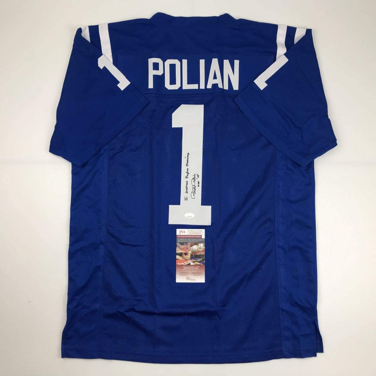 Autographed/Signed Bill Polian HOF 15 Indianapolis Blue Football Jersey JSA COA