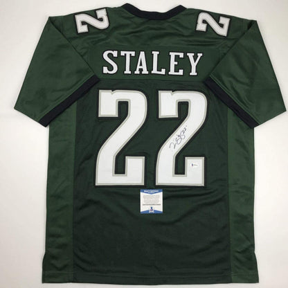 Autographed/Signed Duce Staley Philadelphia Green Football Jersey Beckett BAS COA