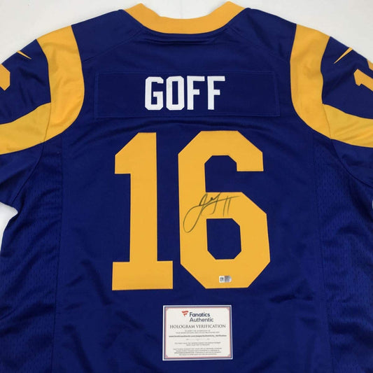 Autographed/Signed Jared Goff Los Angeles LA Retro Blue Football Jersey Fanatics COA