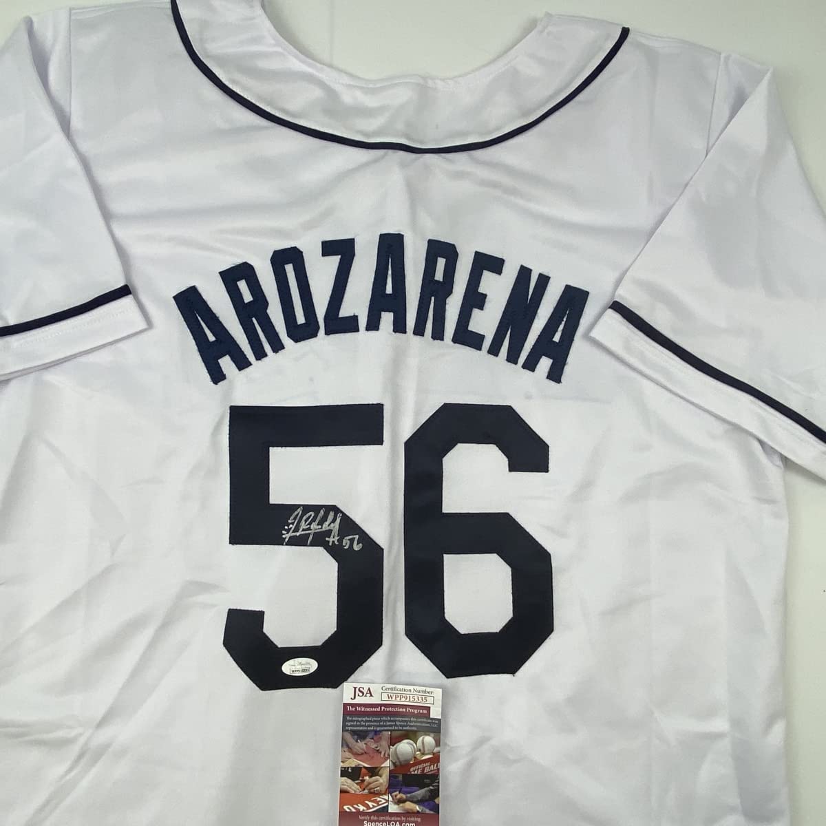 Autographed/Signed Randy Arozarena Tampa Bay White Baseball Jersey JSA COA