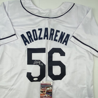Autographed/Signed Randy Arozarena Tampa Bay White Baseball Jersey JSA COA