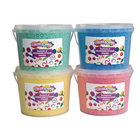 Colorations Incredible Foam Dough, 4 Colors, 3.5 OZ. each, Plastic Storage Tubs