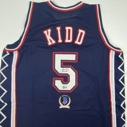 Autographed/Signed Jason Kidd New Jersey NJ Blue Basketball Jersey Beckett BAS COA