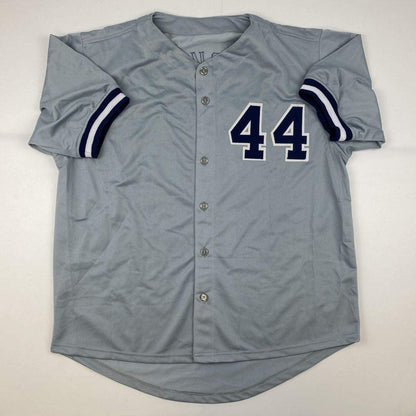 Autographed/Signed Reggie Jackson New York Grey Baseball Jersey Beckett BAS COA