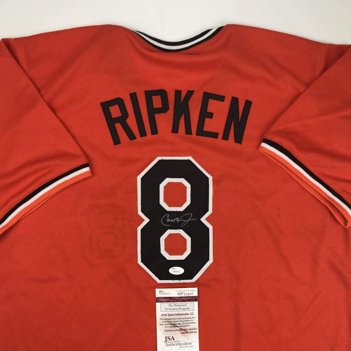 Autographed/Signed Cal Ripken Jr. Baltimore Orange Baseball Jersey JSA COA