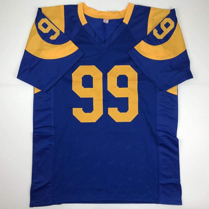 Autographed/Signed Aaron Donald Los Angeles LA Retro Blue Football Jersey Beckett BAS COA