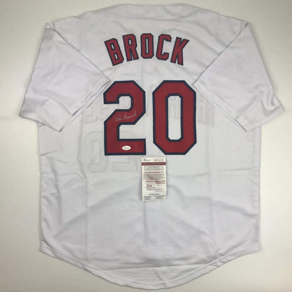 Autographed/Signed Lou Brock St. Louis White Baseball Jersey JSA COA