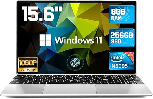 2025 Latest 15.6'' Laptop Windows 11, 8GB RAM 256GB SSD, Intel Quad-Core Processor N5095, 1080P FHD Display, Backlit Keyboard, Fingerprint, Webcam, USB3.2, Mini-HDMI, WiFi5, BT, TF Card Slot