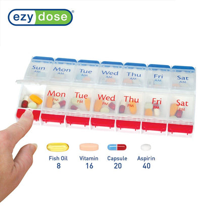 Push Button (7-Day) Pill Case, Medicine / Vitamin Organizer, 2 Times a Day AM/PM