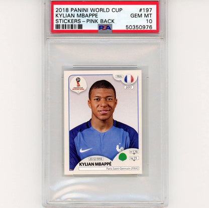 Graded 2018 Panini World Cup Kylian Mbappe #197 Stickers Pink Back Rookie RC Soccer Card PSA 10 Gem Mint