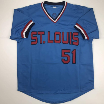 Autographed/Signed Willie McGee St. Louis Blue Baseball Jersey JSA COA
