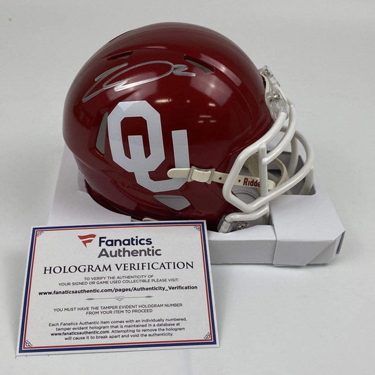 Autographed/Signed CeeDee Lamb Oklahoma Sooners Mini College Football Helmet Fanatics COA