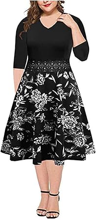 BEDOAR Women's Elegant Lace Embroidery Plus Size Flared A-Line Swing Casual Party Cocktail Dresses with Pockets