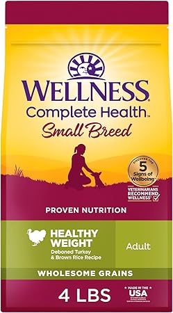 Wellness Complete Health Dry Dog Food, Small Breed, Wholesome Grains, Natural, Healthy Weight Turkey & Brown Rice Recipe, (4-Pound Bag)