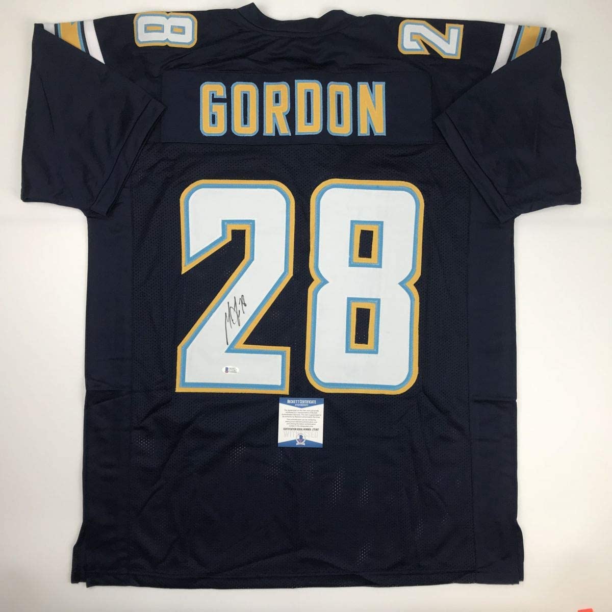 Autographed/Signed Melvin Gordon Los Angeles LA Dark Blue Football Jersey Beckett BAS COA