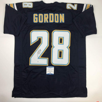 Autographed/Signed Melvin Gordon Los Angeles LA Dark Blue Football Jersey Beckett BAS COA