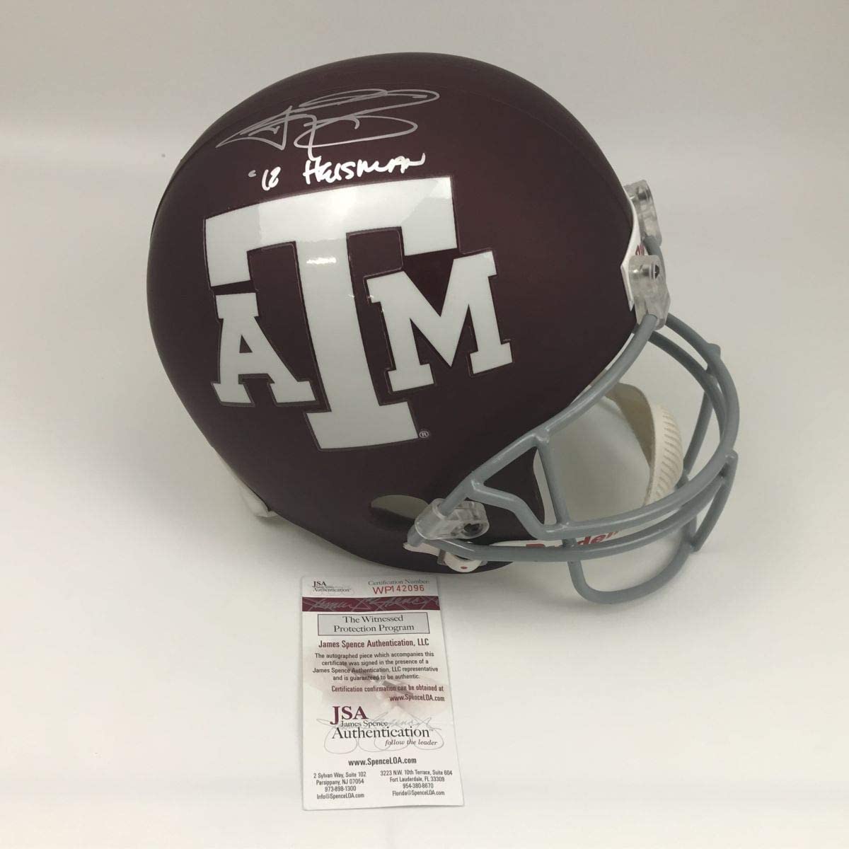 Autographed/Signed Johnny Manziel 12 Heisman Texas A&M Aggies Full Size FS F/S Replica College Football Helmet JSA COA
