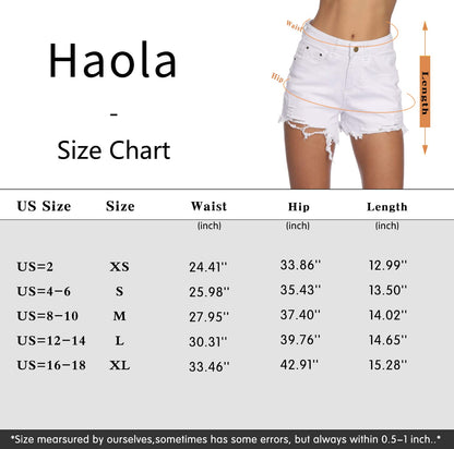 Haola Women's Juniors Denim Shorts Summer Stretchy Frayed Raw Hem Distressed Jeans Shorts White M