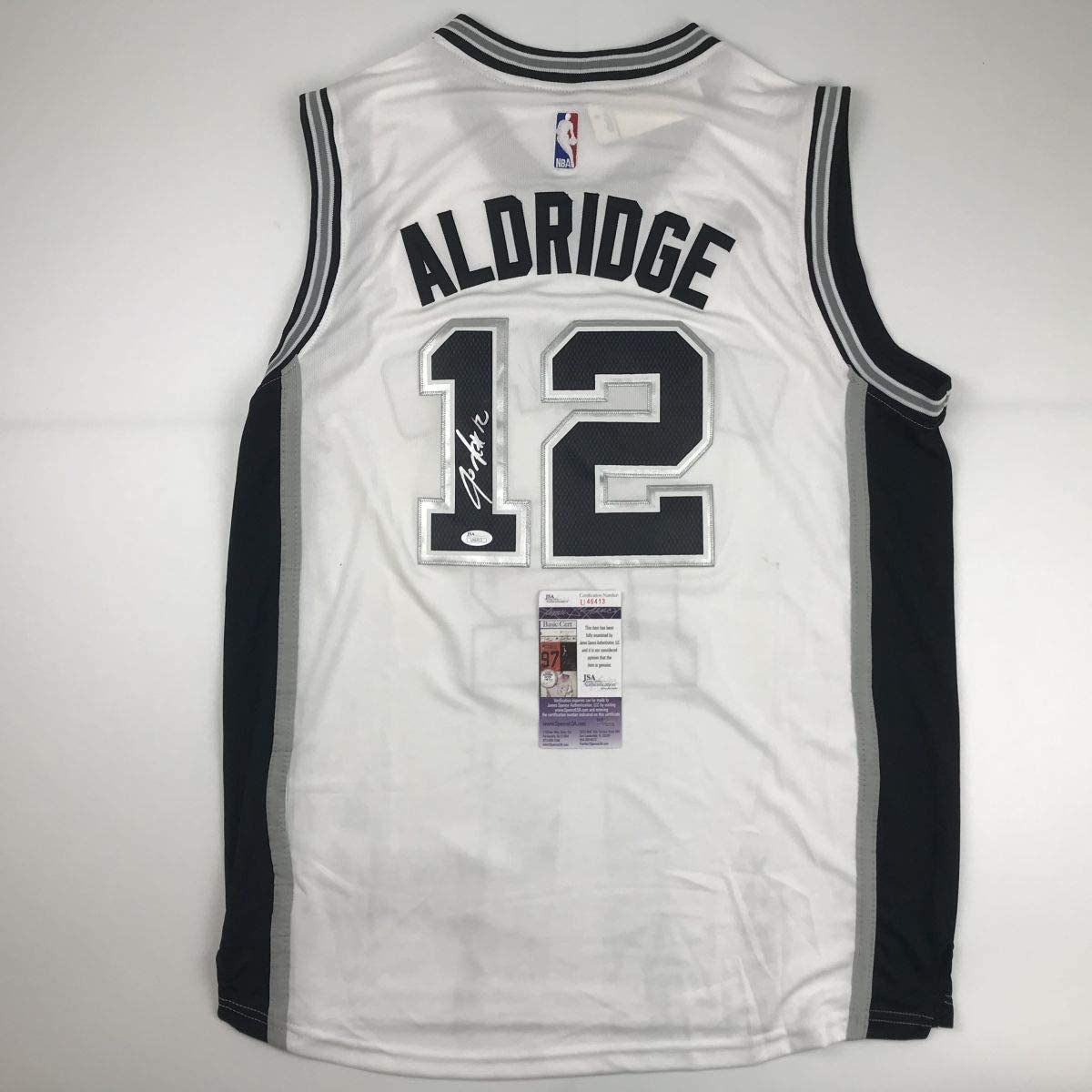 Autographed/Signed LaMarcus Aldridge San Antonio White Basketball Jersey JSA COA