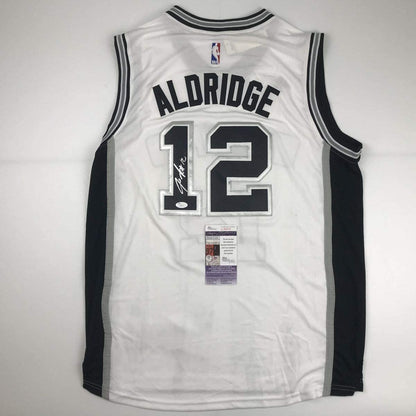 Autographed/Signed LaMarcus Aldridge San Antonio White Basketball Jersey JSA COA