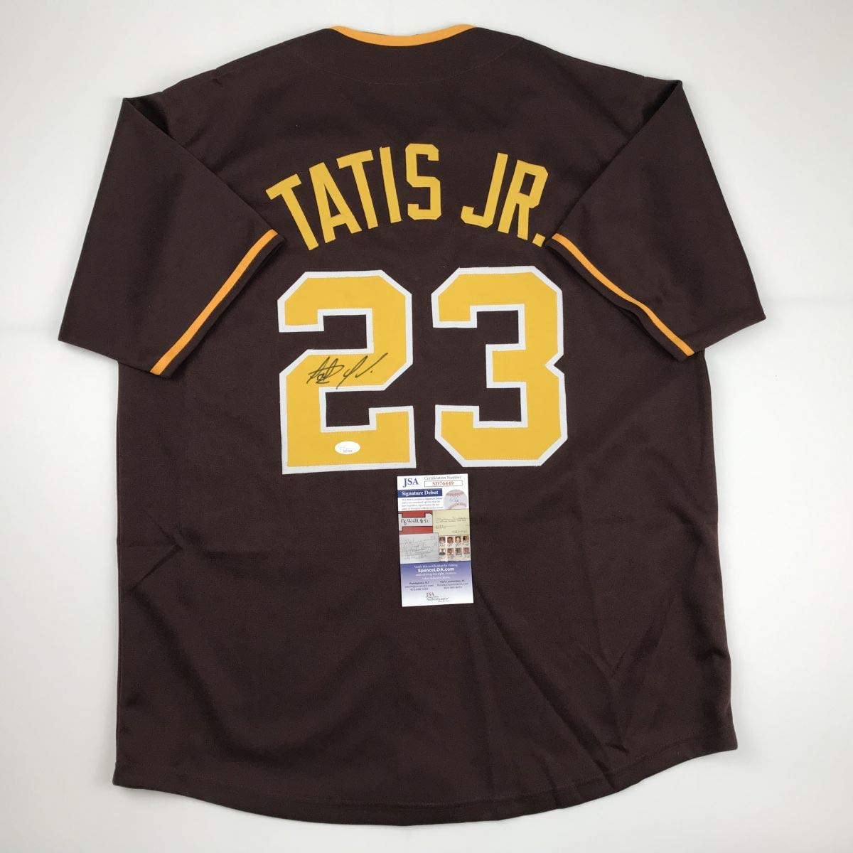 Autographed/Signed Fernando Tatis Jr. San Diego Brown Baseball Jersey JSA COA
