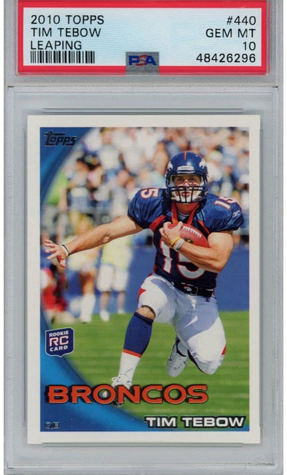 Graded 2010 Topps Tim Tebow #440 Leaping Rookie RC Football Card PSA 10 Gem Mint
