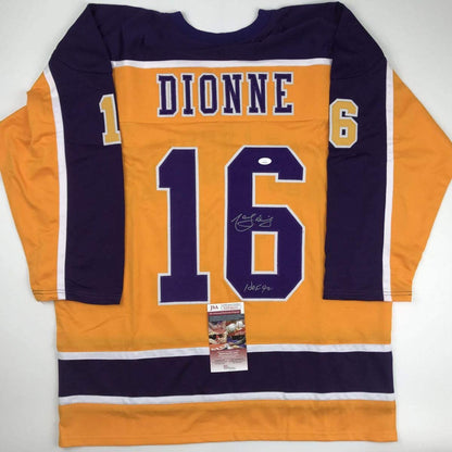 Autographed/Signed Marcel Dionne HOF 92 Los Angeles LA Yellow Hockey Jersey JSA COA
