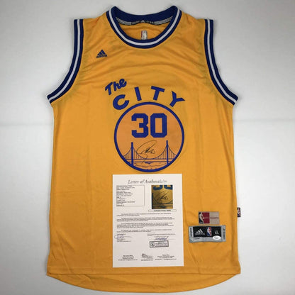 Autographed/Signed Stephen Steph Curry Golden State The City Yellow Basketball Jersey JSA COA/LOA