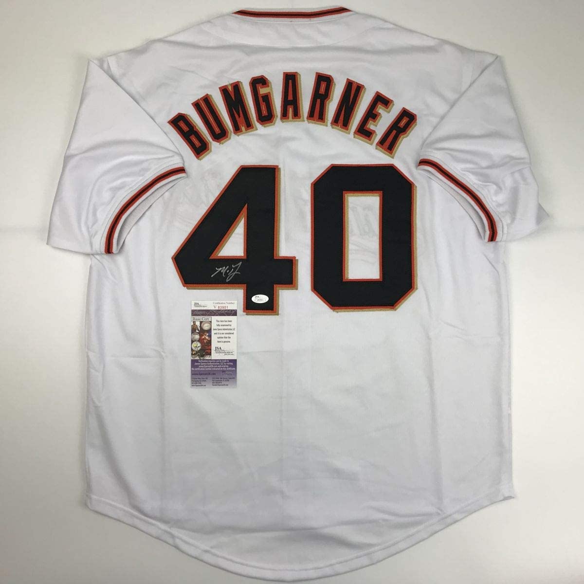 Autographed/Signed Madison Bumgarner San Francisco White Baseball Jersey JSA COA