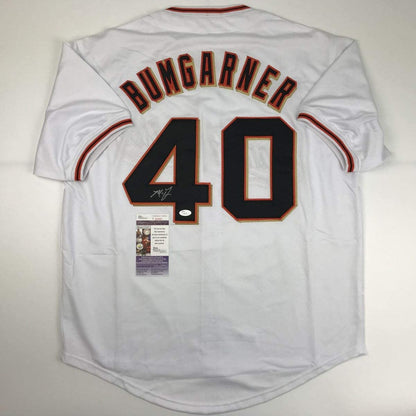 Autographed/Signed Madison Bumgarner San Francisco White Baseball Jersey JSA COA