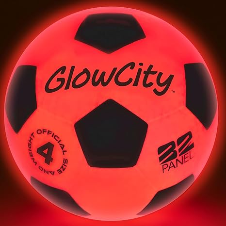 GlowCity Glow in The Dark Soccer Ball | Light Up Indoor/Outdoor Soccer Ball with 2 LED Lights | Pre-Installed Batteries | Fun Gift for Teens
