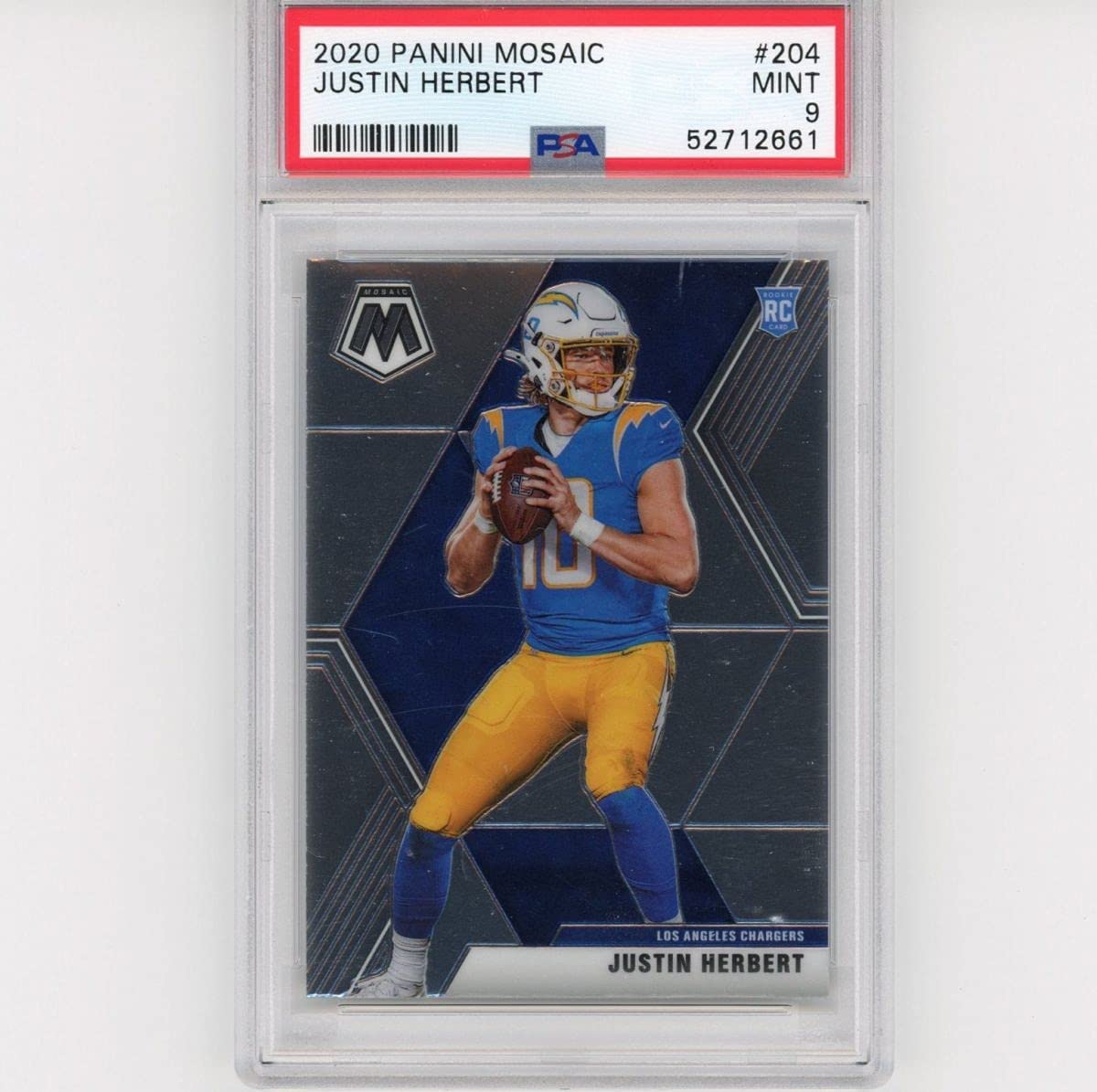 Graded 2020 Panini Mosaic Justin Herbert #204 Rookie RC Football Card PSA 9 Mint