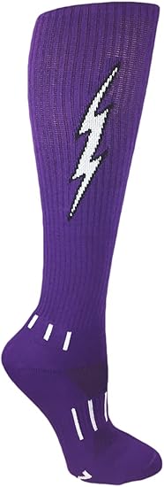 Purple with White Lightning Electric Insane Bolt Knee-High Soccer Socks