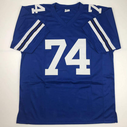 Autographed/Signed Bob Lilly Dallas Retro Blue Football Jersey Tristar COA Holo Only
