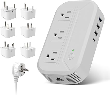 220v to 110v Converter 2300W Power Converter Adapter Combo for International Travel with 3 AC 3 USB-A 1 USB-C Step Down Voltage Converter US to Europe, UK, AU, IT, Asia, India, S.Africa 200+ Countries