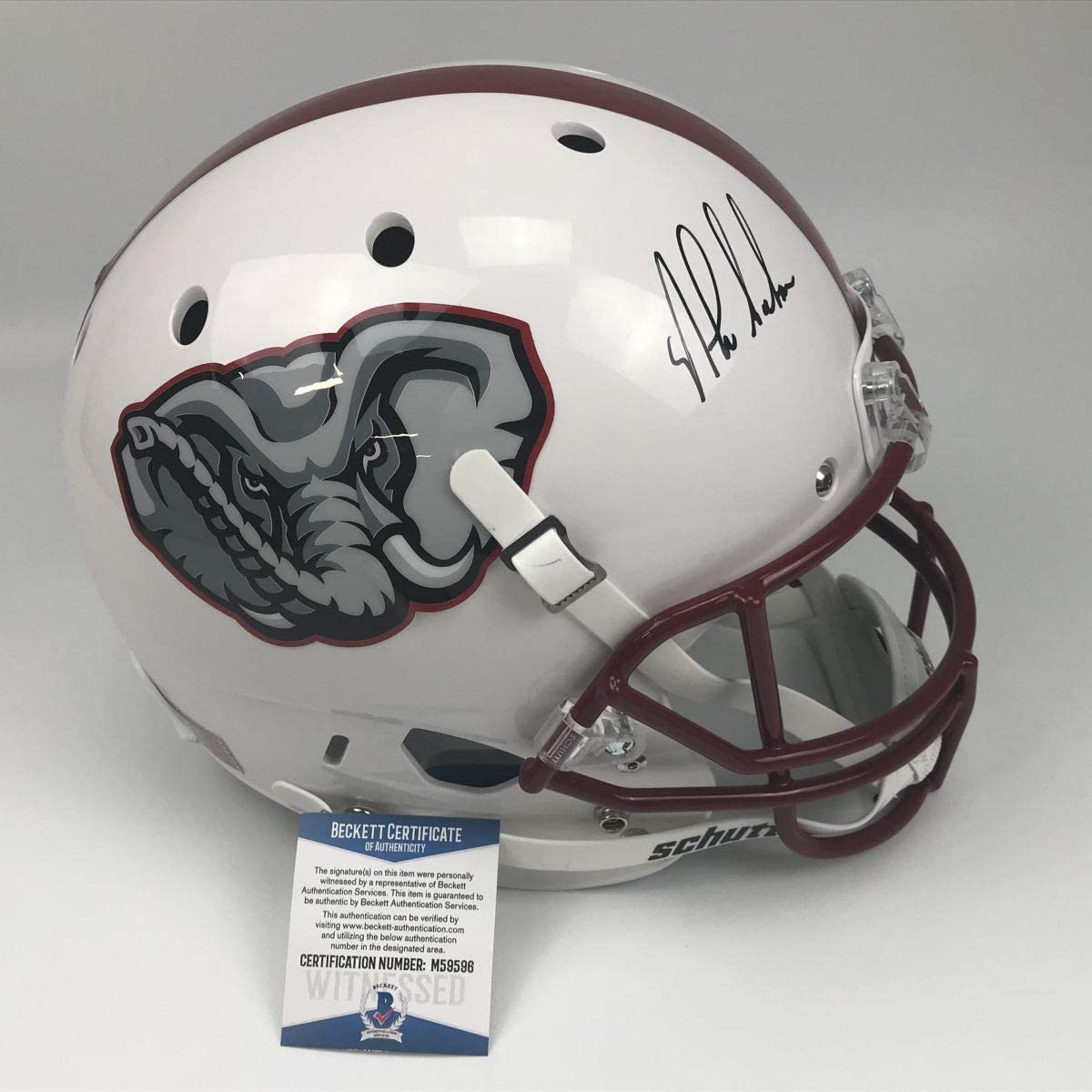 Autographed/Signed Nick Saban Alabama Crimson Tide Alternate Full Size FS F/S Replica College Football Helmet JSA COA