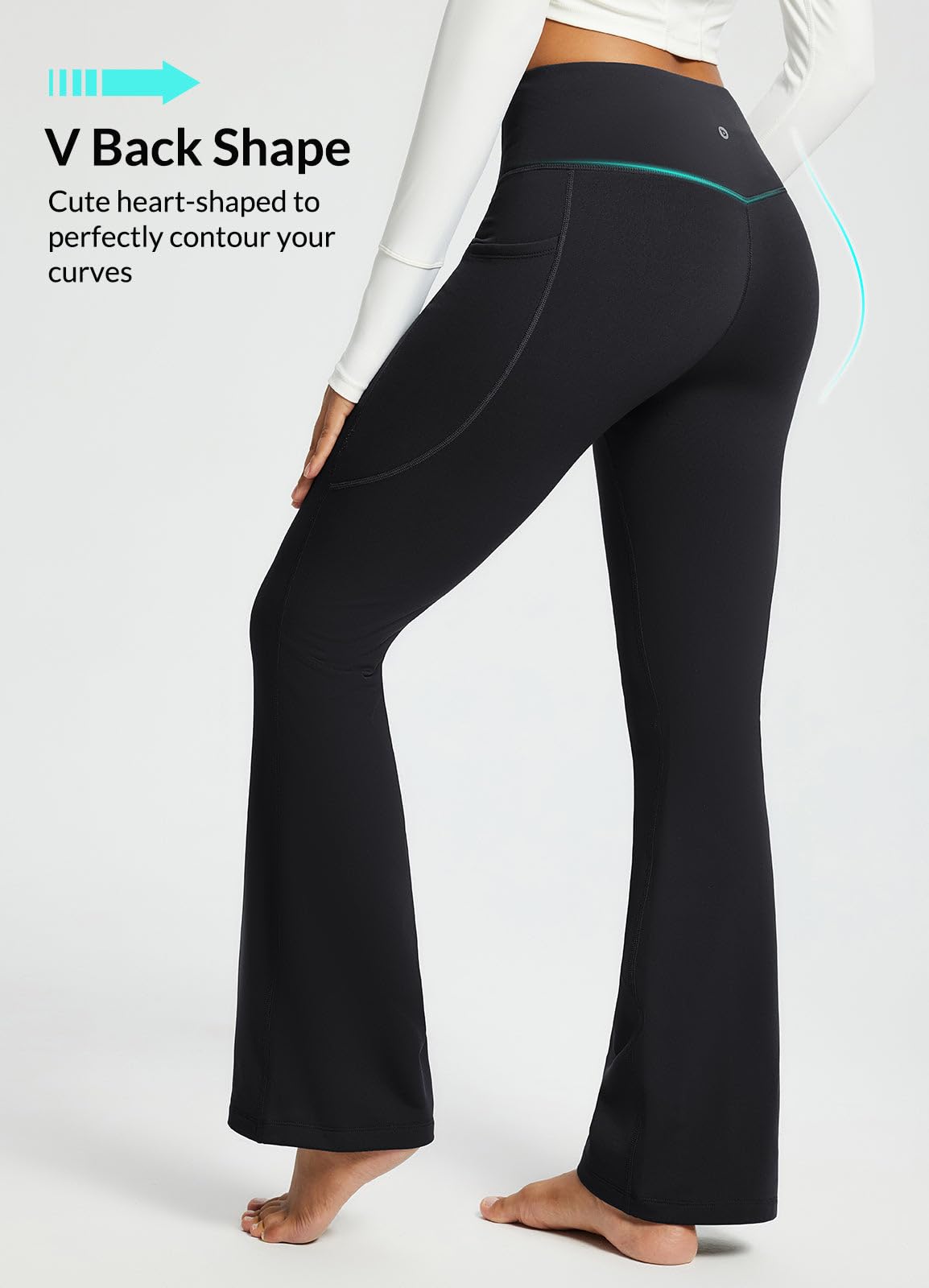 BALEAF Women's Fleece Lined Pants Winter Thermal Warm Yoga Pants Flare Leggings Waterproof Warm Bell Bottom Leggings with Pockets 29'' Black L