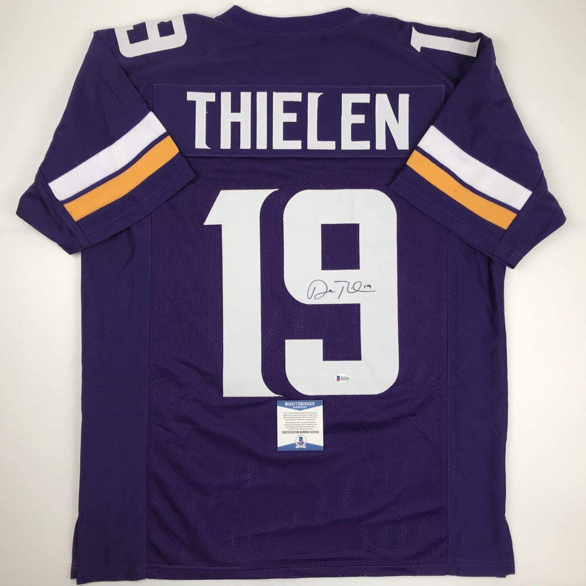 Autographed/Signed Adam Thielen Minnesota Purple Football Jersey Beckett BAS COA