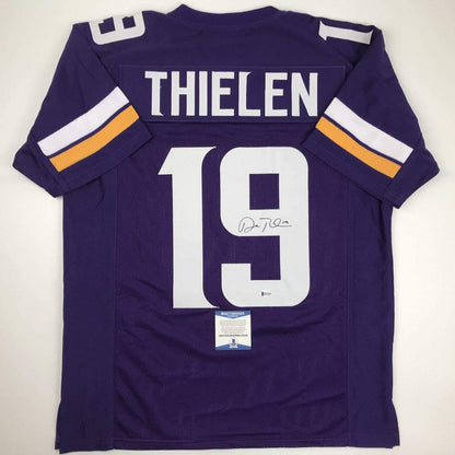 Autographed/Signed Adam Thielen Minnesota Purple Football Jersey Beckett BAS COA