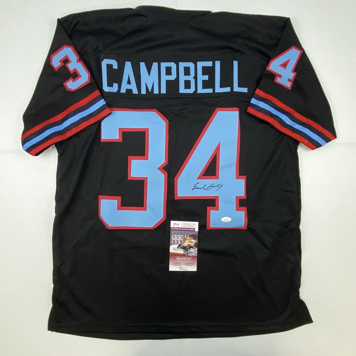Autographed/Signed Earl Campbell Houston Black Football Jersey Beckett BAS COA