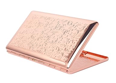 Beautiful Stylish Simple Unilateral Metal Ladies and Men's Cigarette Case, Holds 10 120's Capri Cigarettes (Arabesque Rose Gold)