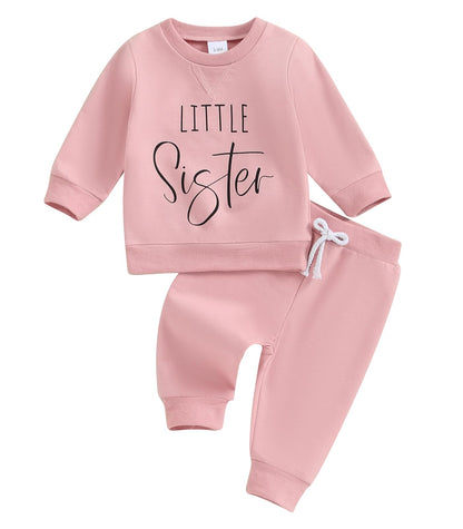 Baby Girl Clothes Little Sister Infant Girl Outfits Solid Color Toddler Sweater Tops Fall Winter Pants Set (Pink, 3-6 Months)
