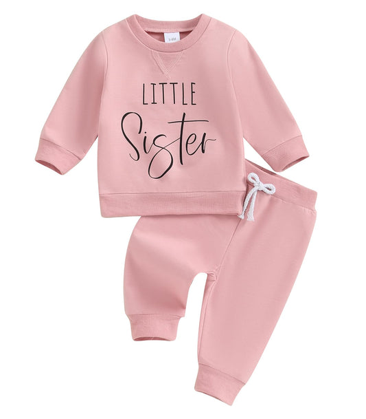 Baby Girl Clothes Little Sister Infant Girl Outfits Solid Color Toddler Sweater Tops Fall Winter Pants Set (Pink, 3-6 Months)